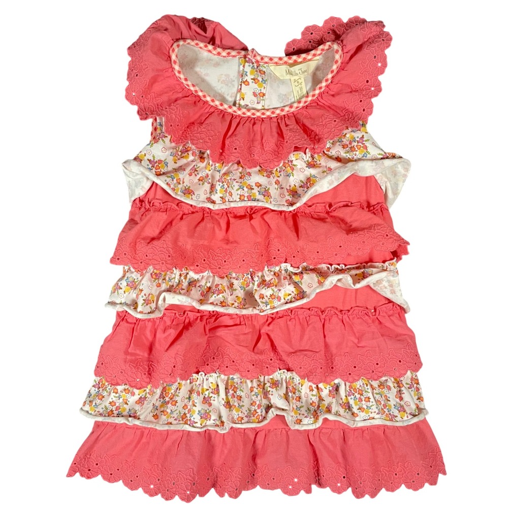Matilda Jane Girls Ruffle Dress Size 6 Pink Floral Tiered Eyelet Permission Slip